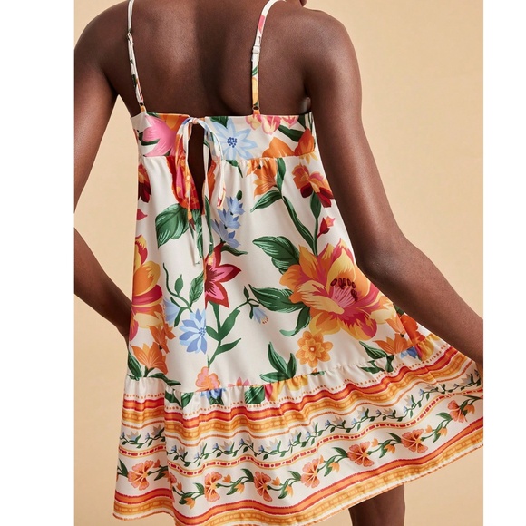 Boho Floral Print ruffle Hem Cami Mini Dress - Picture 5 of 5
